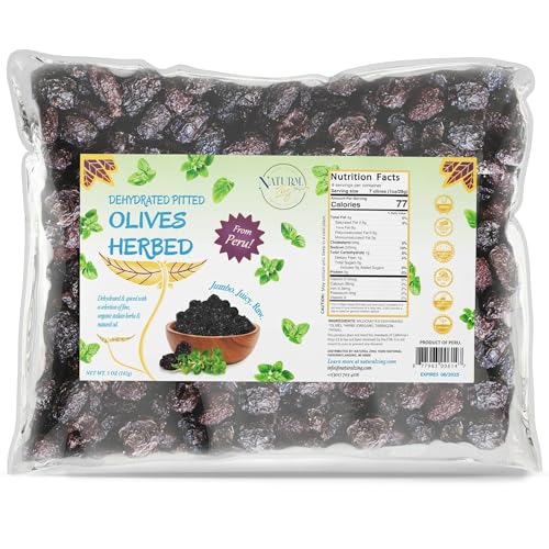 Natural Zing Organic Peruvian Dried Black Olives – Raw, Pitted & Herb-Infused Botija Olives with Rich Flavor for Healthy Snacking, Cooking & Charcuterie, Unbrined, 8 oz