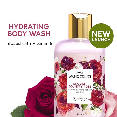 Image of Nykaa Wanderlust English Country Rose Body Wash for Women | Hydrating & Barrier Repair with Vitamin E & Glycerine | Gentle Cleanser for Nourished, Refreshing Skin | 250ml | Paraben-Free & Vegan