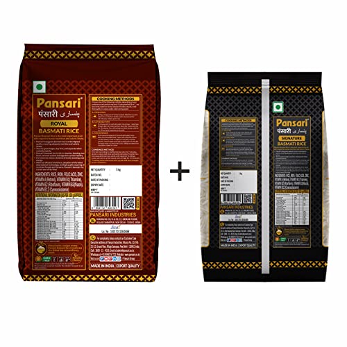Image of Pansari Basmati rice Combo Royal & Signature, Great Taste and Mesmerizing Aroma | Long Grain, Naturally Aged(2-Years) with Fortified | Basmati Rice, Biryani Rice, Pulao Rice (5+1Kg)