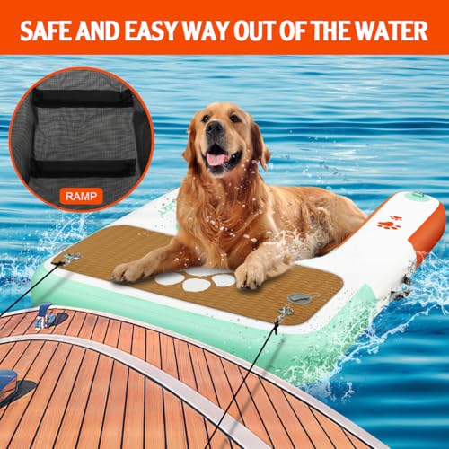 FBSPORT Hunderampe Aufblasbare Hunde Wasserrampe, Hundeboot Rampe Schwimmende Dock Leiter für Pool, Boot, Seen, rutschfeste Eva-Schwimmleiter für Hunde bis zu 100 kg