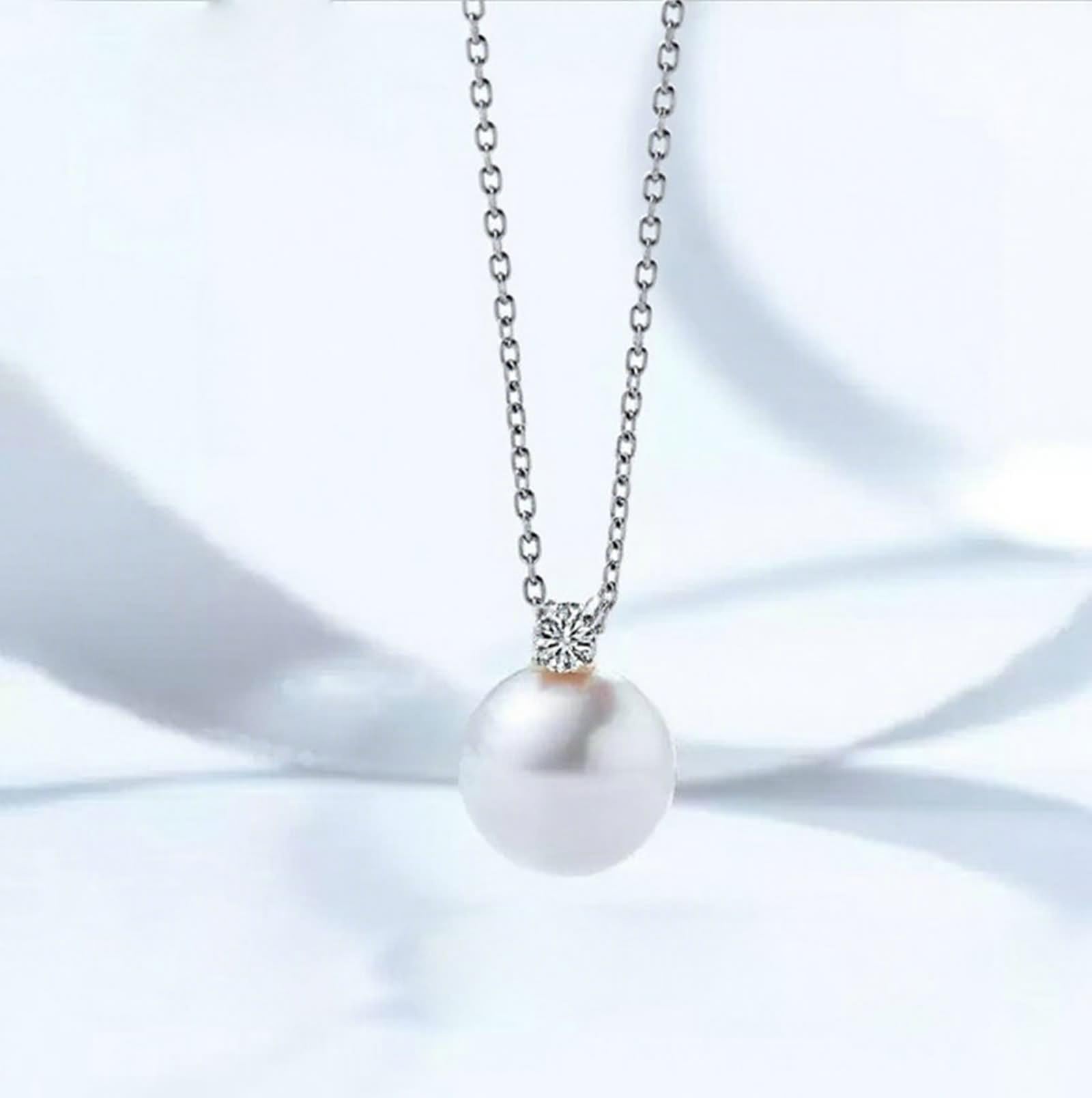Naszyjnik damski, wisiorek, naszyjnik, zestaw z perłą 7,5 – 8 mm i diamencikami złotymi diamentami,