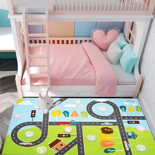 カーペット ラグ キッズ プレイマット ロードマップ 60*90cm ラグマット 道路 子供 可愛い 清潔簡単 洗える丸洗い 床暖房 おしゃれ カラー 客室 応接間 家用 絨毯 一年中 室内 動物 ホットインテリア 長方形 ポリエステル 滑り止め 数字 オ