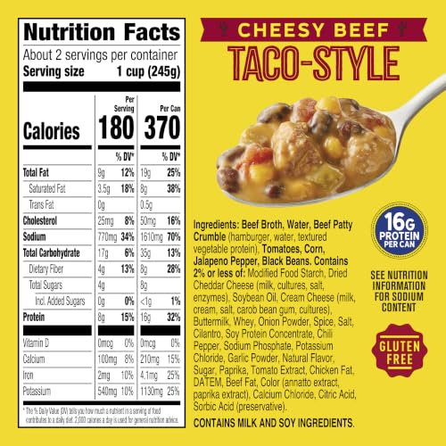 Image of Old El Paso Cheesy Beef Taco-Style Soup, Mild, Gluten Free, 18 oz