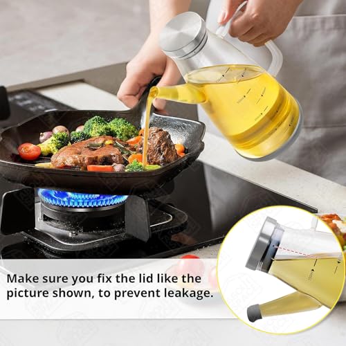 Image of ABOUT SPACE Glass Oil Dispenser 750 ml with Stainless Steel Cap, Silicone Base, Measurement, Drip-proof Hawk with Dust Cap, Leak-proof Oil Bottle for Kitchen, Upto 300F Easy to Refill Oil Container