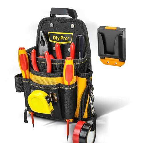 DIYPro Tool Pouches, Tool Belt Pouch, Electrician Tool Pouch, Quickly Attach & Release Tool Belt Pouch with Clip, Tool Bag Multi-Pocket, Heavy Duty Utility Pouches for Carpenters & Home Improvement