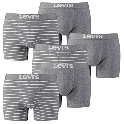 6er Pack Levis Men Vintage Stripe YD B Boxer Brief Boxershorts Unterhose Pant Unterwäsche, Farbe:758 - Middle Grey mélange, Bekleidungsgröße:M