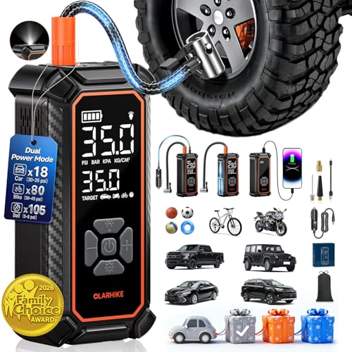 OlarHike Tire Inflator Portable Air Compressor, 150PSI Dual Power - 6000mAh & 12V DC, Cordless Air...