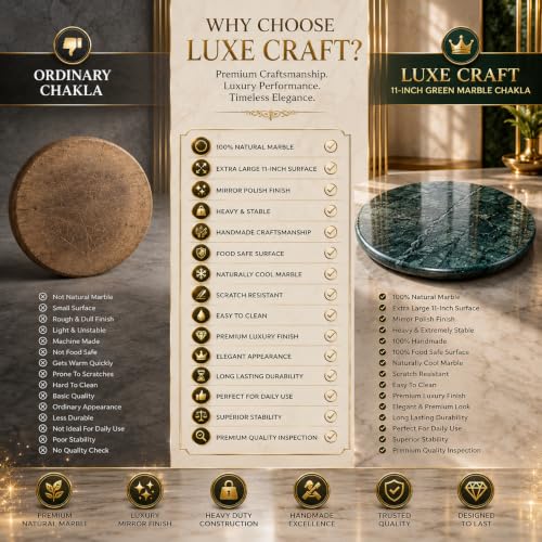 Image of 11 Inch Green Marble Chakla | Large Size Marble Roti Rolling Board | Premium Stone Chakla for Roti, Chapati, Phulka & Paratha Making | Smooth Finish Heavy Duty Dough Rolling Board for Home Kitchen