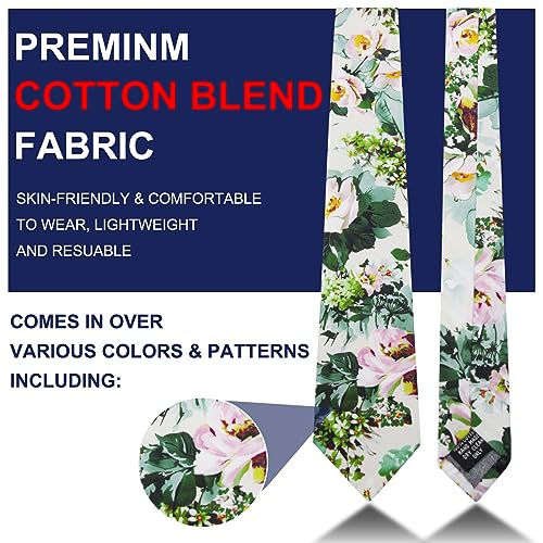 Image of Mantieqingway Floral Ties for Men Skinny Cotton Tie Flower Necktie