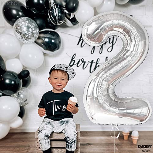Image of KatchOn Silver Number 2 Balloon 40 Inch 2nd Birthday Decorations for Boys