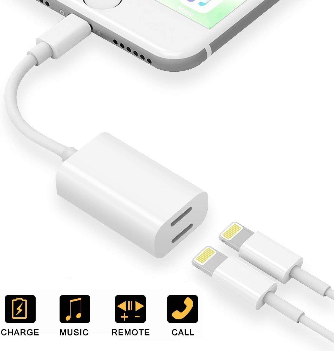 [Apple MFi Certified] Dual iPhone Splitter,2 in 1 iPhone Headphone Jack Audio + Charge Cable Compatible for iPhone 11/11 Pro/XS/XR/X 8 7,Support iOS 10.3 Above