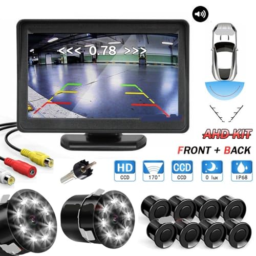 radar inverso Auto Video Sensore di Parcheggio 8 Telecamera di parcheggio Backup Reverse Backup Radar Detector Con Monitor Anteriore Auto Parcheggio Reverse Radar (Blu)