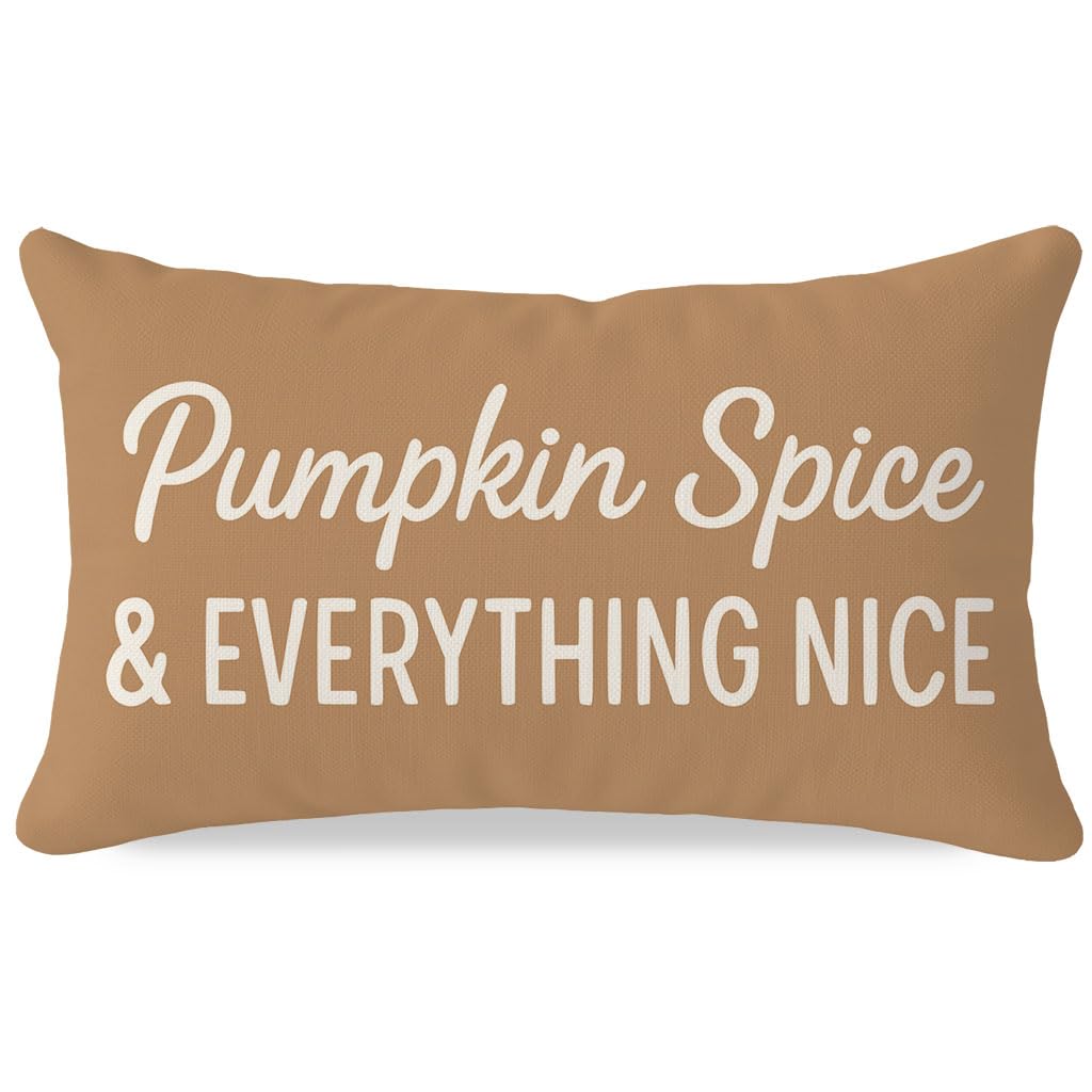 PANDICORN Fall Throw Pillow Covers 12x20, Pumpkin Spice & Everything Nice Warm Caramel Lumbar Decorative Cushion Case, Fall Decorations for Home Decor