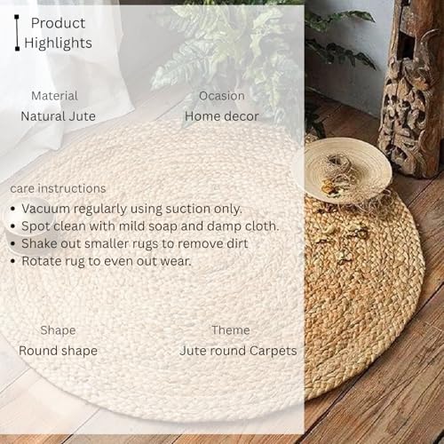 Image of Rounds Jute Carpet - Handwoven Natural Fiber Rug for Living Room, Bedroom, Entryway | Boho Chic Eco-Friendly Area Rug | Rustic Designer Floor Mat:-(Jute, 6x6 feet
