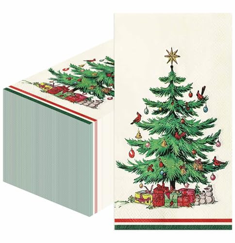 SietDESEO 50 PCS 3-ply Christmas Dinner Napkins Disposable Christmas Guest Bathroom Napkins 13 x 15.7 Inch Disposable Hand Towels for Winter Holiday Home Kitchen Bathroom Paper Napkin Decorative