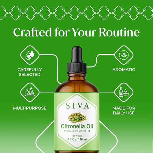 Image of Siva Citronella Essential Oil 4 Fl Oz - for Diffuser, Skin & Hair Care - Ideal for Massage & DIY Blends- with Dropper