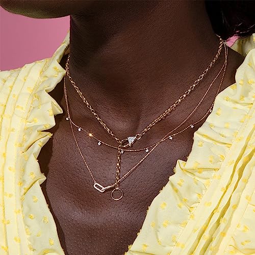 Freekiss Gold Pendant Necklace for Women, Dainty Diamond Necklaces for Women Simple 14K Gold Plated Paperclip Choker Necklaces Cute Minimalist Open Oval Necklaces Gold Jewelry for Women Gifts 5