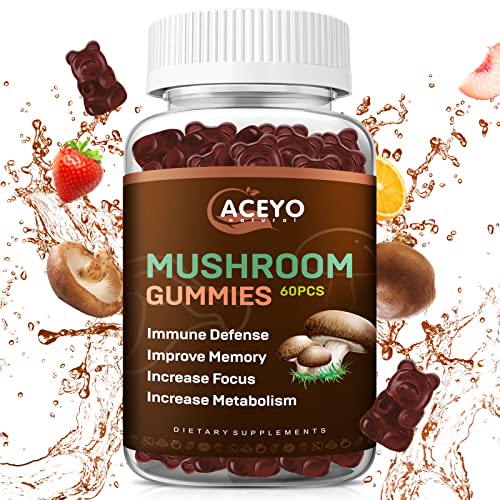 ACEYO Mushroom Gummies Complex Supplement 3000mg -Lions Mane, Ashwagandha, Turkey Tail, Cordyceps, Chaga, Reishi Mushroom- Nootropic Brain Supplements for Memory and Focus, Energy and Immune Support