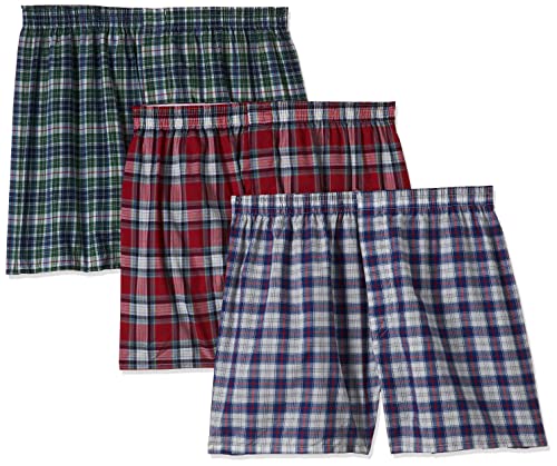 Fruit of the Loom Men`s 3-Pack Assorted Tartan Plaid Boxers, FTL-590, S