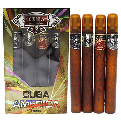 Cuba Cuba America Men 4 Pc Gift Set 1.17oz EDT Spray Black, 1.17oz EDT Spray Green, 1.17oz EDT Spray Brown, 1.17oz EDT Spray Grey
