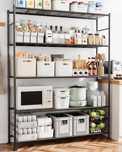 Image of Sakugi Storage Shelves - 5 Tier Shelf Organizer, Heavy Duty Garage Shelving Unit with Leveling Feet, Stable Metal Shelves Organizer for Pantry, Kitchen and Closet, 46.3 inch W x 12.6 inch D x 60.3 inch H, Black