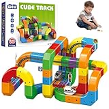 Elektrische Eisenbahn-Set mit Flexibler Rennstrecke für Kinder, Schwerkrafttrotzende 3D-Streckenführung und Motorisiertes Auto für Kinder von 3–8 Jahren – Lernspielzeug (123Pcs)