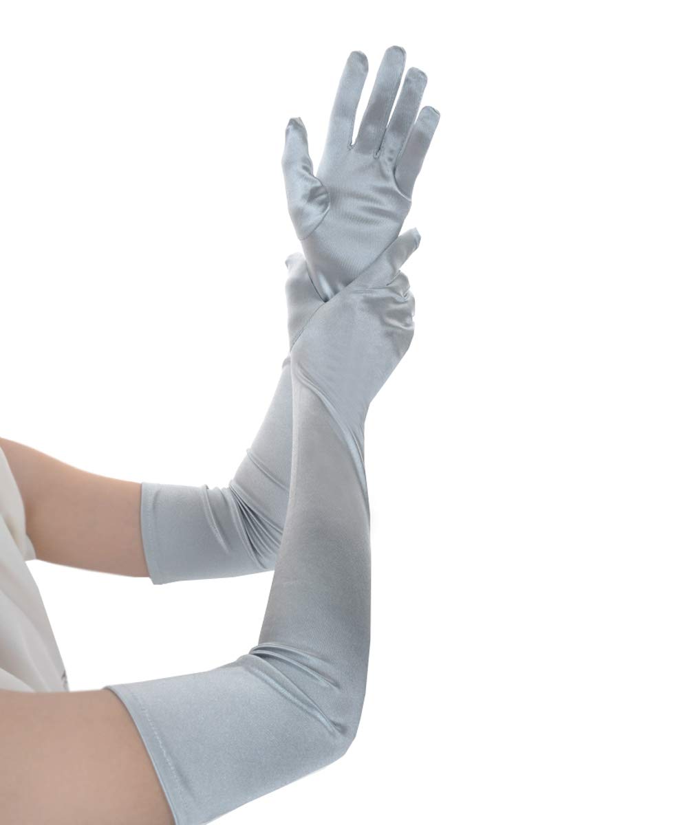JISEN Women Long Party Formal Bridal 20s Satin Gloves Wedding Opera Mittens Grey 22 Inch