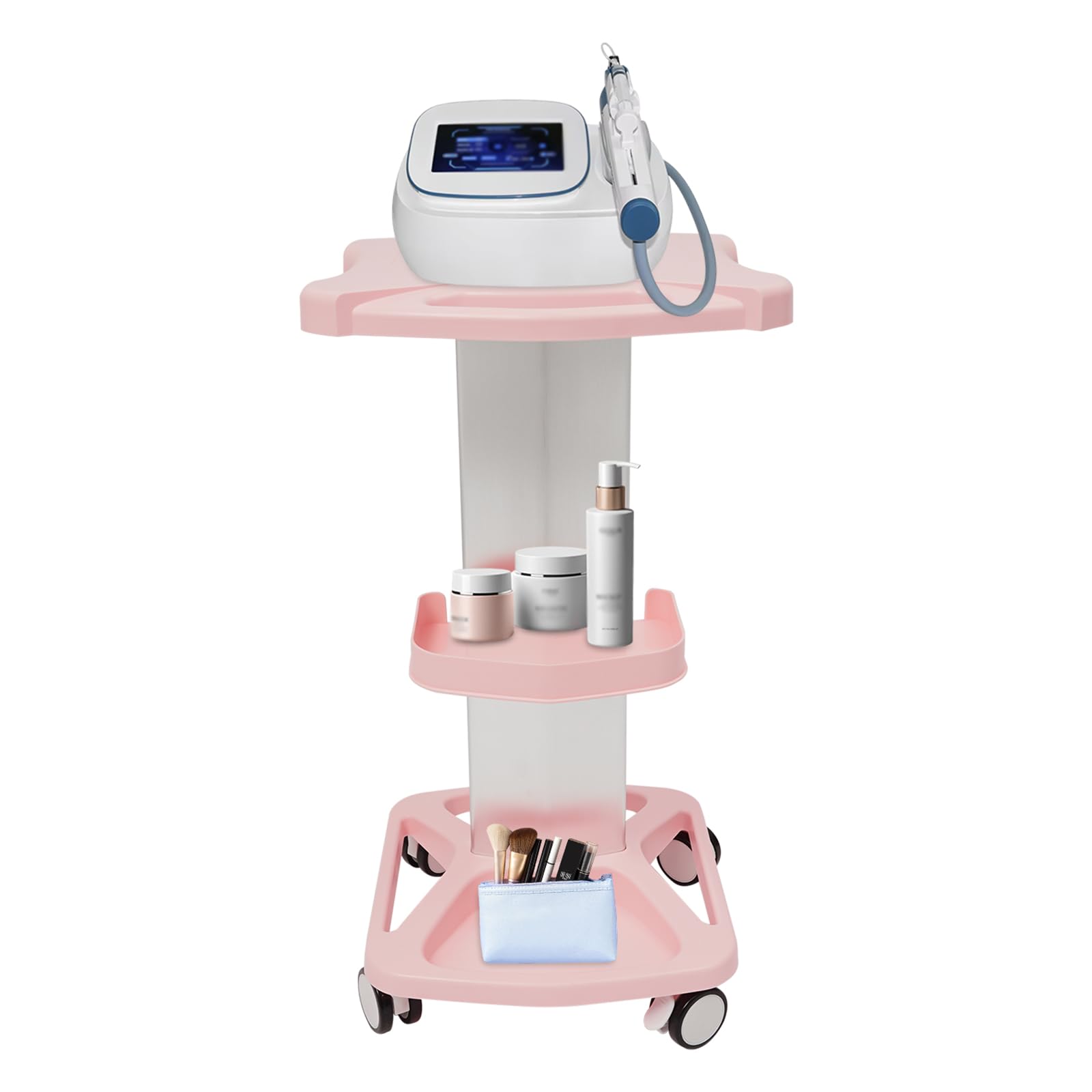 Trolley Cart with Wheels, Salon Spa Beauty Machine Trolley Stand, 3 Tier Beautician Rolling Carts, Mobile Esthetician Handcart for Beauty Instrument Storage, Load 33Lbs