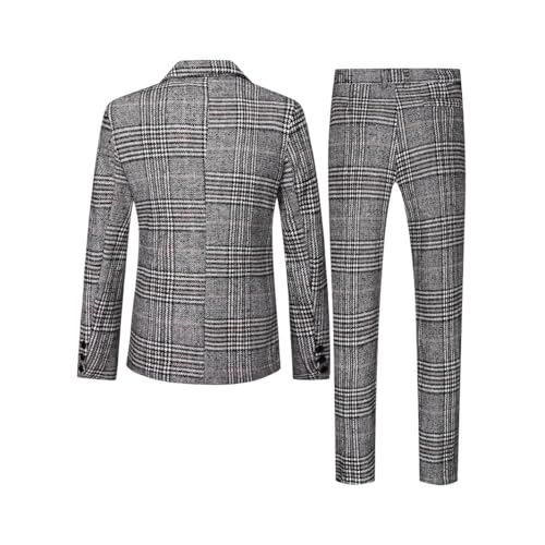 Kromoc Men's Houndstooth Two-Piece Suit Peak Lapel Double Breasted Buttons Jacket Pants Wedding Formal2