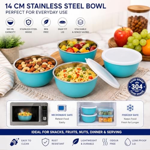 Image of Zaib Stainless Steel Microwave Safe Serving Bowl 500 ml, 14 cm