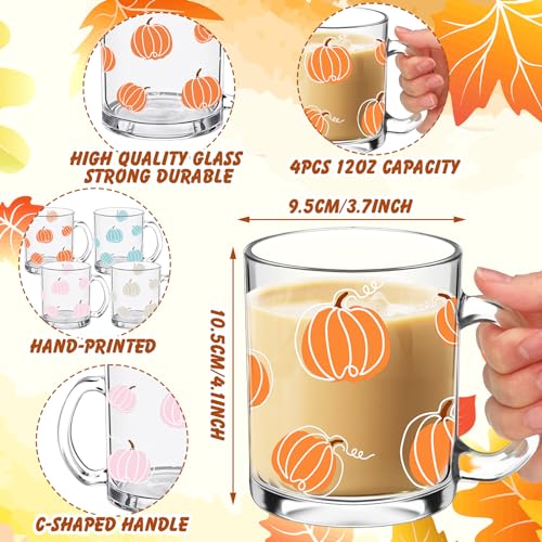 4 Pcs 12oz Glass Coffee Cups with Handle