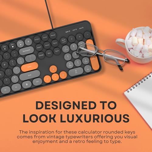 Image of Dr Luxur Mysterio Wired Typewriter Style Keyboard and Mouse Combo, 104 Keys, 2.4 GHz, Colourful Round Keycaps, for Windows, Mac, PC, Laptop, Desktop (Blue)