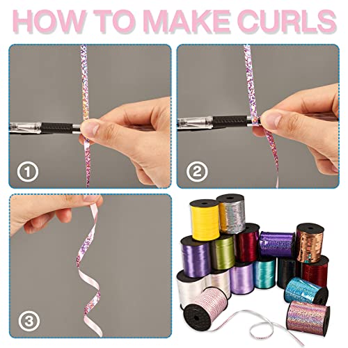 Image of PartyWoo Pink Curling Ribbon, 500 Yard for Crafts, Balloons, Gift Wrapping - Iridescent Crimped, Shiny Metallic, Florist Flower String (1 Roll)