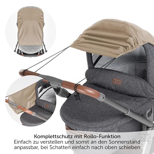 Zamboo Universal Sonnensegel - verstellbarer Kinderwagen Sonnenschutz mit UV Schutz 50 - flexibles Sonnenverdeck für Babywanne - Beige