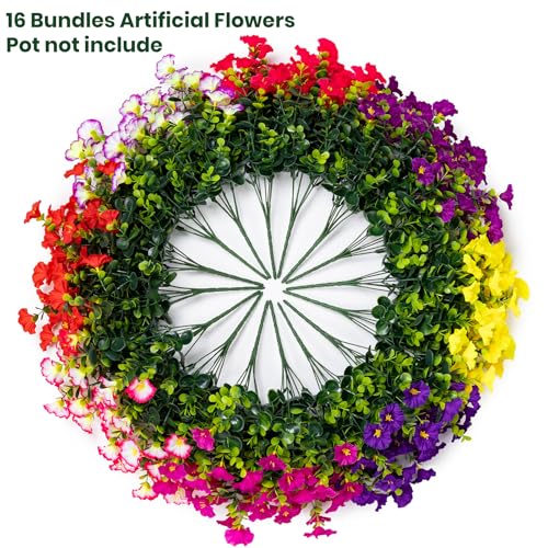 Artificial Faux Flowers for Outdoor 16 Bundles Boxwood Fake Morning Glory for Planter,UV Resistant Fake Flowers for Home Porch Patio Outside(8 Color) - Image 5