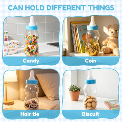 Image of Housoutil 11 Inch Baby Bottle Piggy Bank, Clear Large Plastic Baby Bottle Bank, Cute Transparent Coin Savings Box, Birthday Party Candy Jar Container for Boys Girls (Blue)
