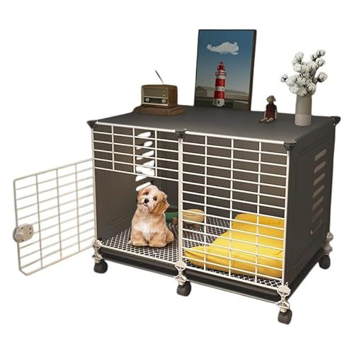 VEKAZ小型犬?中型犬対応 大容量ペットケージ 屋根付き・車輪付き・組立簡単 室内屋外兼用 犬小屋 室内 犬 ゲージ 屋根付き 犬 ゲージ 掃除しやすい 一体式ドアロック (ブラック,73*37*57CM)
