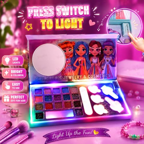 Image of VikriDA Kids Washable Makeup Kit, Fold Out Makeup Palette with Mirror, Make Up Toy Cosmetic Kit Gifts for Girls - Safety Tested- Non Toxic