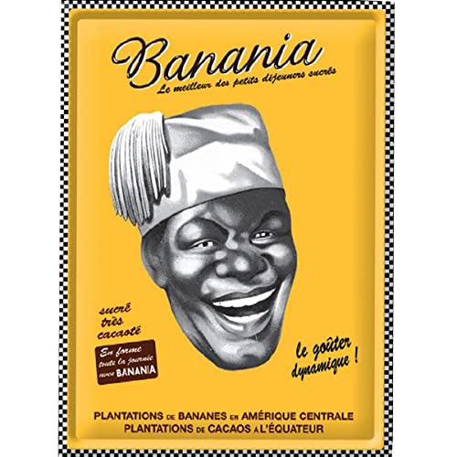 Éditions Clouet 56440 - Grande Plaque métal 30x40 cm Banania - Tête Noir et Blanc