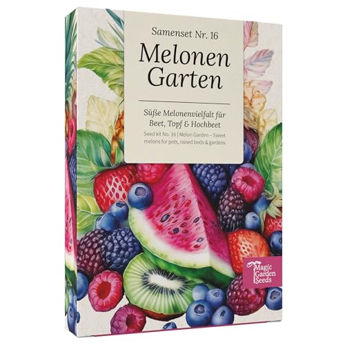 Magic Garden Seeds - Caja de semillas de jardín de melones con 4 variedades - Sandía, melón de miel y melón de azúcar para bancal, maceta y jardín - aromático y dulce