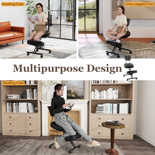 Miniatura 8 de Giantex Silla Ergonómica De Rodillas Con Respaldo, 4 Ruedas Bloqueables Y Apoyo Para Rodillas, Silla De Trabajo Con Asiento Ajustable Para Corregir La Postura, Carga Hasta 110 Kg