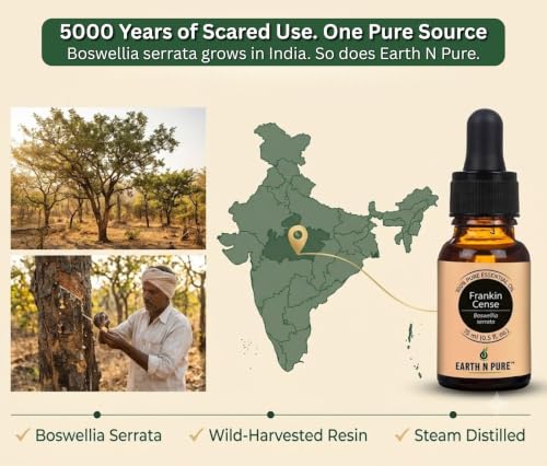 Image of Earth N Pure Frankincense Essential Oil for Skin & Aromatherapy - 100% Pure Premium Frankincense Oil for Face Care, Anti Aging & Relaxation - Natural Essential Oil - 250ml