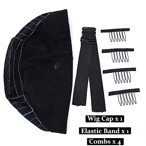 Atimiaza Wig Cap with Guideline Map for Wig Making, Stretchable Mesh Dome Caps with 1 Elastic Band and 4 Wig Combs for Beginners Sewing Wig (Small: 19\"-20\", 13 * 4 Frontal)