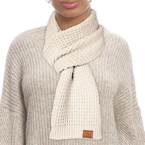 Loowoko Schal Damen Geschenke, Klassische waffel strickschal, Langschal mit Echt-Leder Veredelung, geschenke für frauen, 180 * 30cm