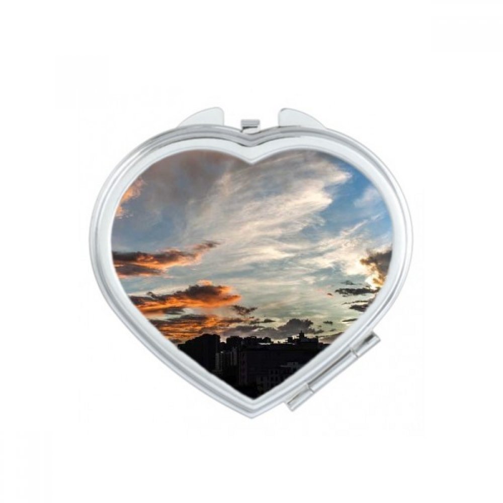 Miroir de poche compact coeur motif pin blanc et ciel noir miniature pliable
