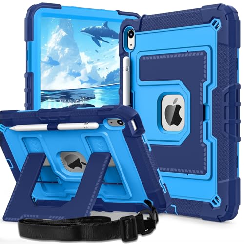 Ovenoe Kids Case for iPad 11th Generation (A16) (11-inch 2025)/iPad 10th Generation (10.9-inch 2022) with Shoulder Strap Fully-Body Rugged Shockproof Cover with Built-in Stand Blue