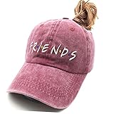Waldeal Embroideried Women's Friends Ponytail Baseball Caps Distressed Vintage Washed Dad Hat Burdundy