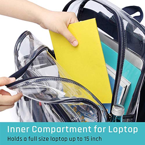 F-Color Clear Backpack, Heavy Duty Clear Backpack With Laptop Compartment, Large Transparent Clear Bag For Men, Women, Boys, Girls, School, Stadium, Security, Sporting Event, Navy Blue #TOP6