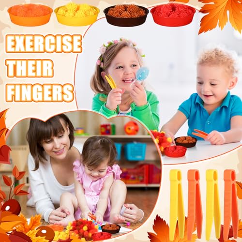 Leitee 71 Pcs Sensory Bin Filler Include 60 Hedge Balls 4 Tweezers 2 Scissors Clips 5 Cups Fine Motor Skills Toys Set for Boys Girls Early Education and Counting Sorting Training(Orange,Autumn) - Image 5