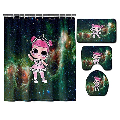 ZDDWLDL 4-Teilig Duschvorhang Set Mit Rutschfesten Teppichen Toilettendeckel Und Badematte Wasserdicht Farbfest Schimmel…